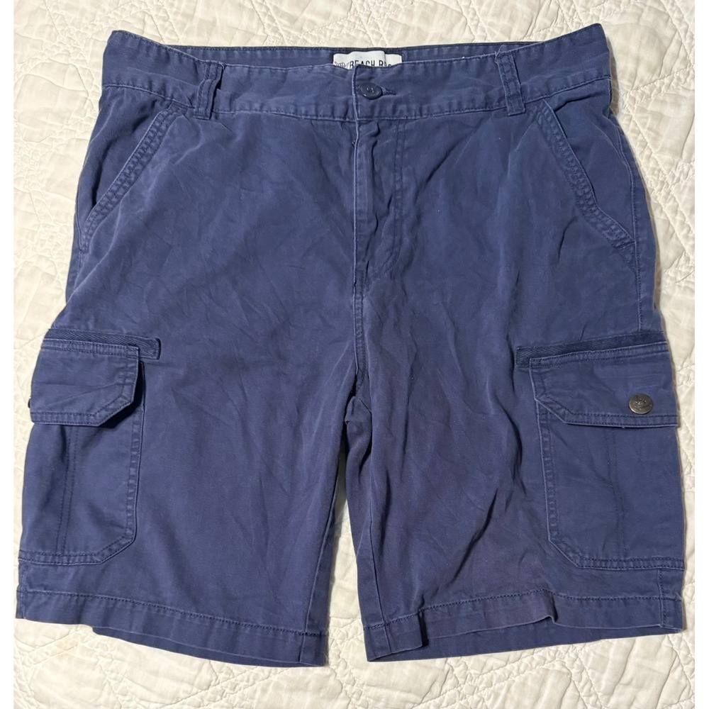 Beach Bros Utility Cargo Shorts Mens 36 Blue Cotton Twill Casual Outdoor Relaxed